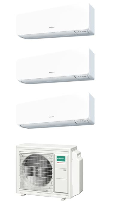 Unità esterna 3 attacchi 18.000 btu/H + nr 2 unità interne a parete 9.000 btu/H serie KMCG + 1 unità interna a parete 12.000 btu/H serie KMCG