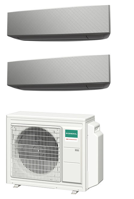 Unità esterna 3 attacchi 24.000 btu/H + nr 2 unità interne a parete 9.000 btu/H serie KETF SILVER
