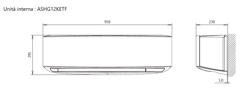 Unità esterna 2 attacchi 14.000 btu/H + nr 1 unità interna a parete 7.000 btu/H serie KETF + nr 1 unità interna a parete 12.000 btu/H serie KETF