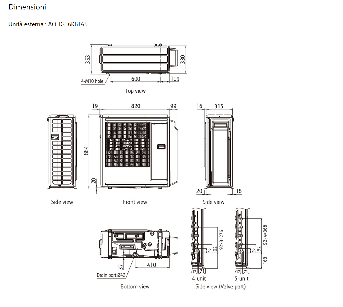 Unità esterna Multisplit 5 attacchi - 36.000 btu/H