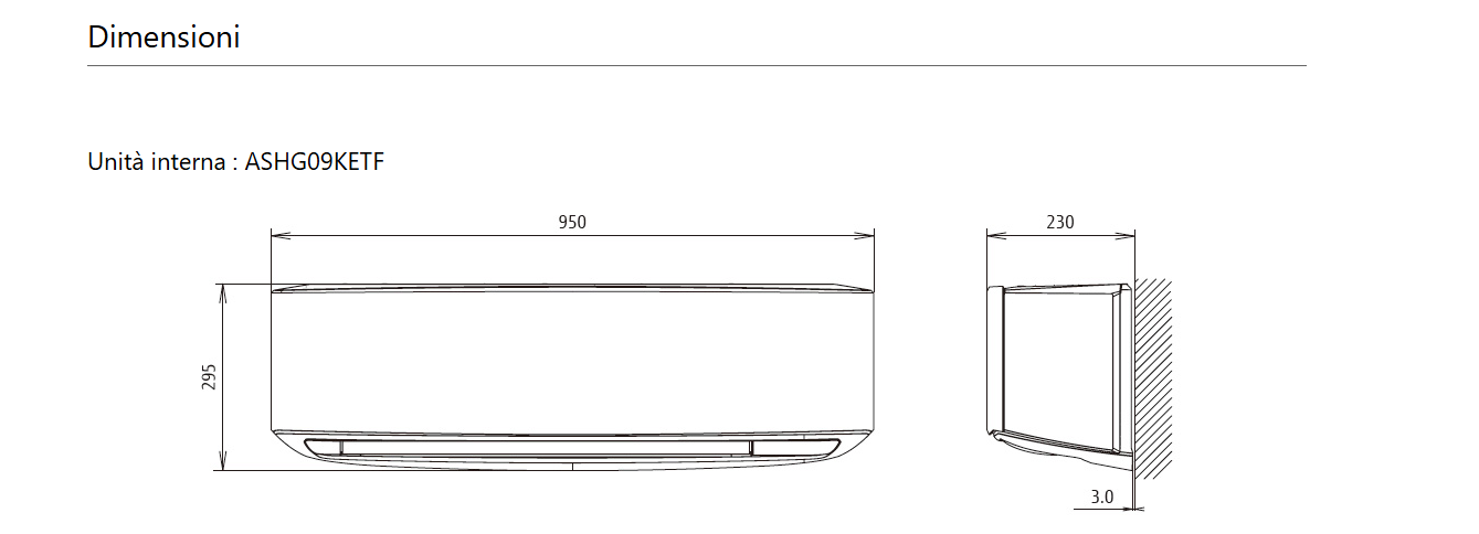 Unità interna a parete - Serie Design KETF - 9.000 btu/H